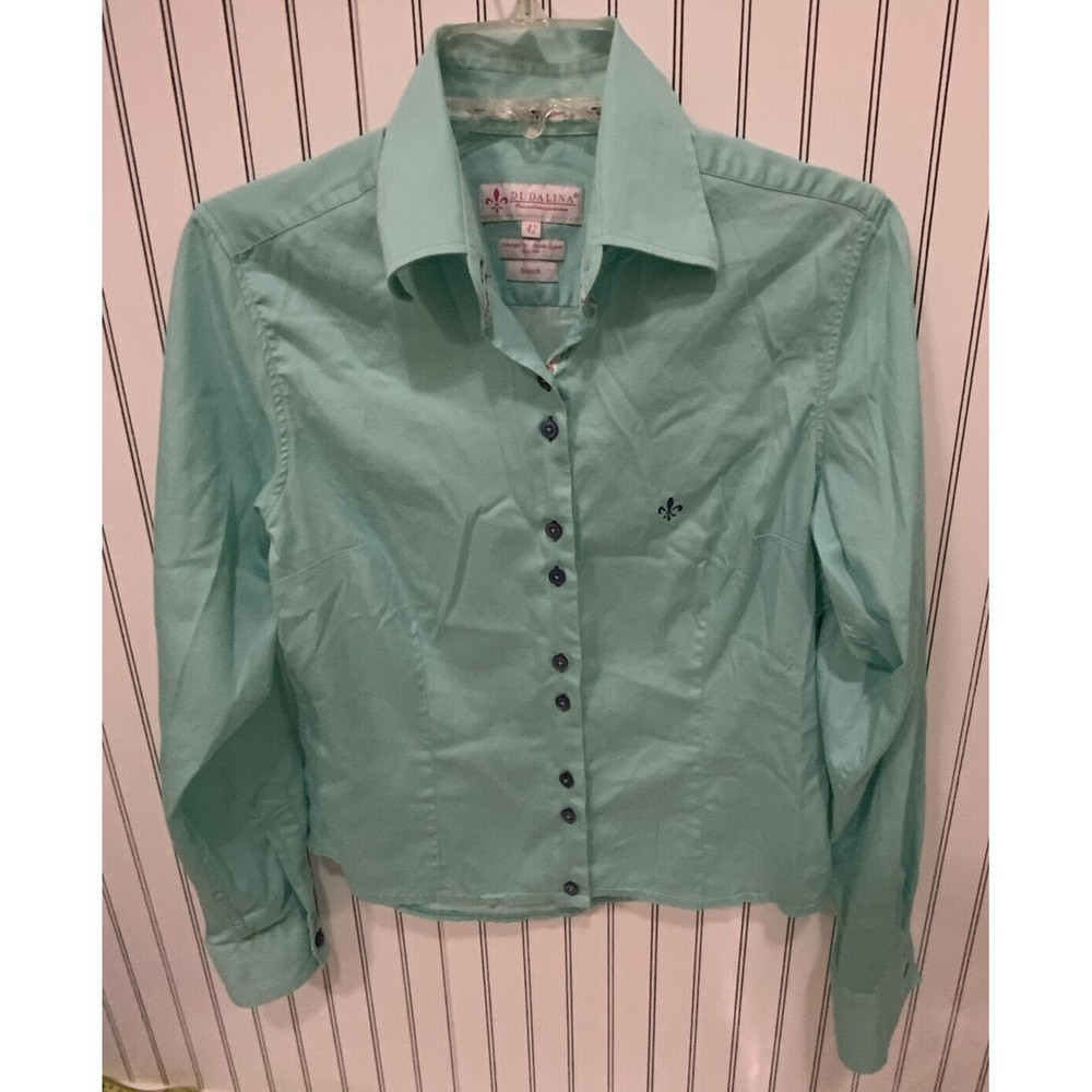 Dudalina Melon Green Button Down Blouse Size 42 US size 10 Cotton Easy Iron